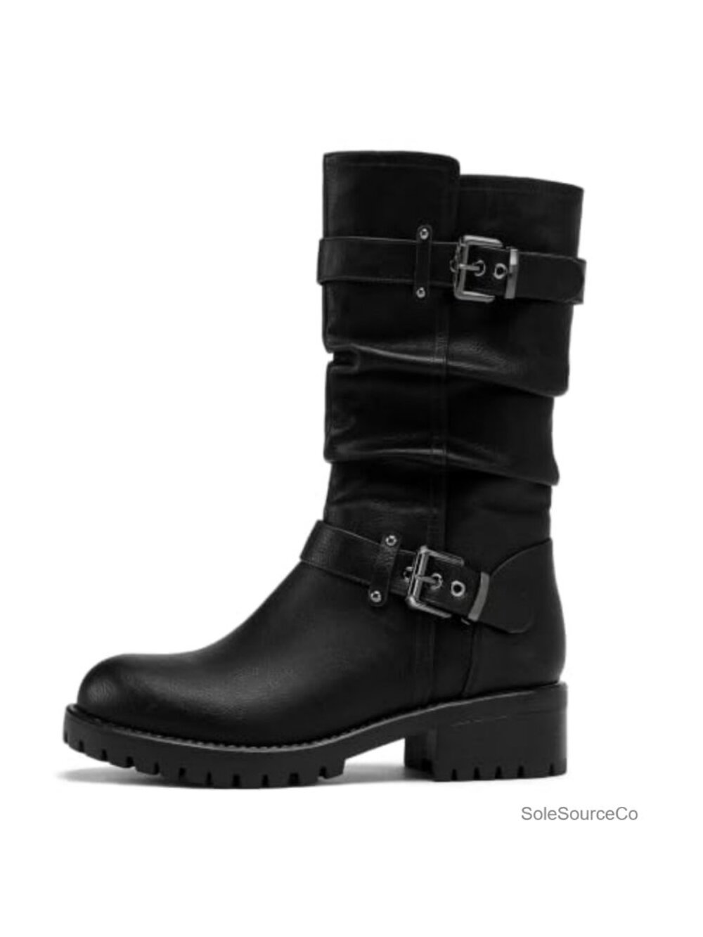 Wide Width Mid Calf Boots Faux Leather Slouch Biker